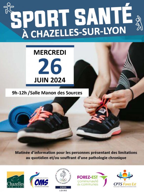 affiche dans les tons de bleus avec une personnes qui lasse des chaussures de sport en gros plan